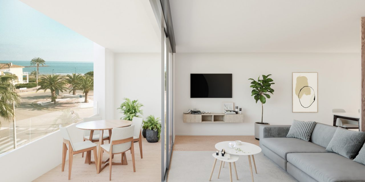 Mirando-al-Mar-Residencial-37-viviendas-en-la-playa-de-Puzol-Valencia---Estar-comedor-balcón