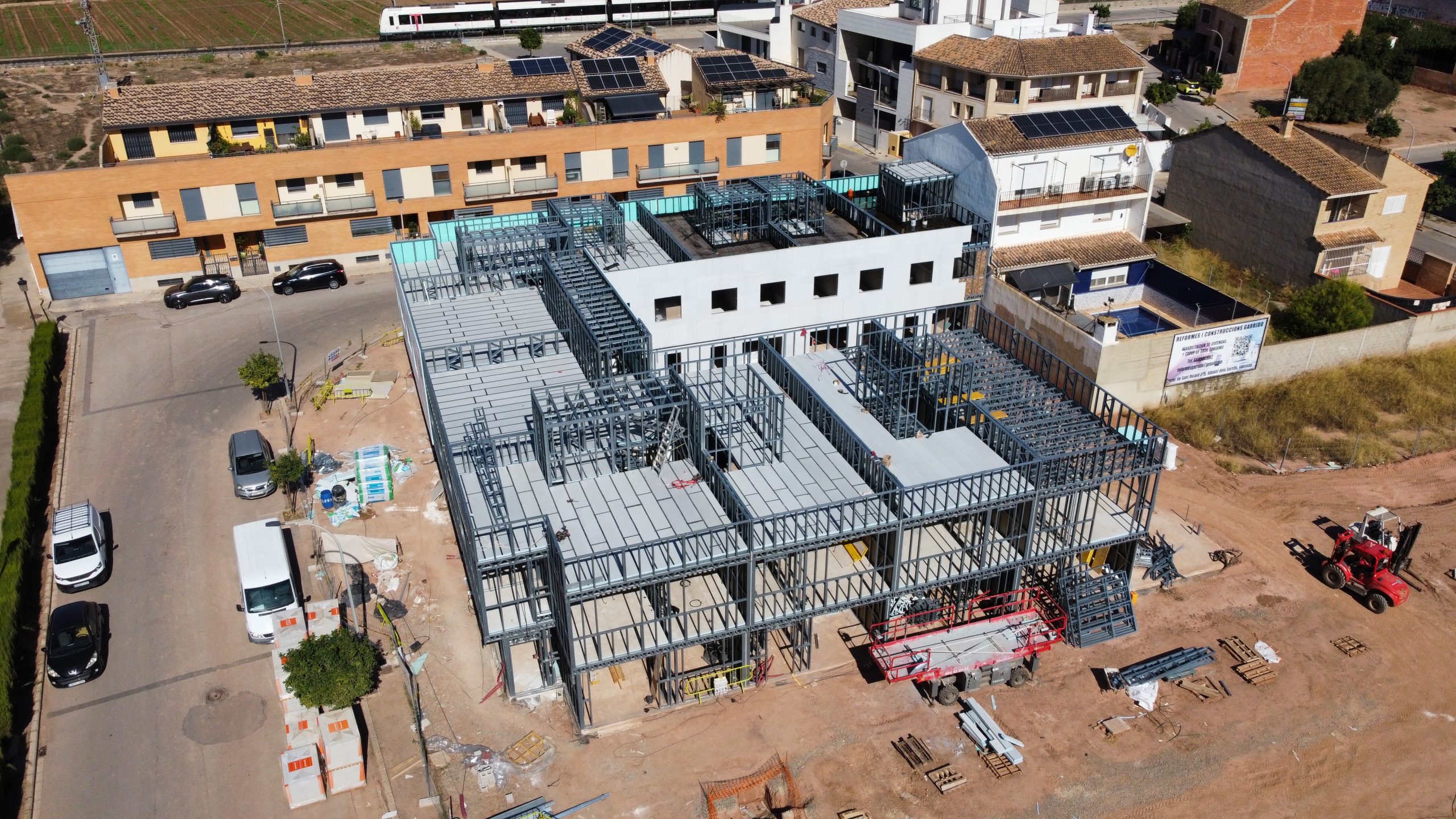 Vista aérea de 12 viviendas en construcción con Steel Frame