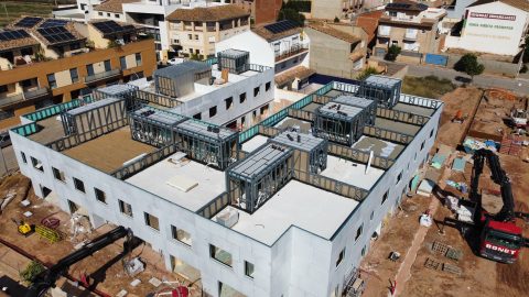 Vista aérea de una promocion inmobiliaria compuesta por 12 viviendas construida con Steel Frame